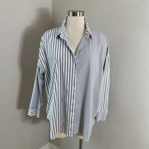 J Jill Wearever Womens Plus 1X Striped Button Up Shirt Long Sleeve Top Blouse